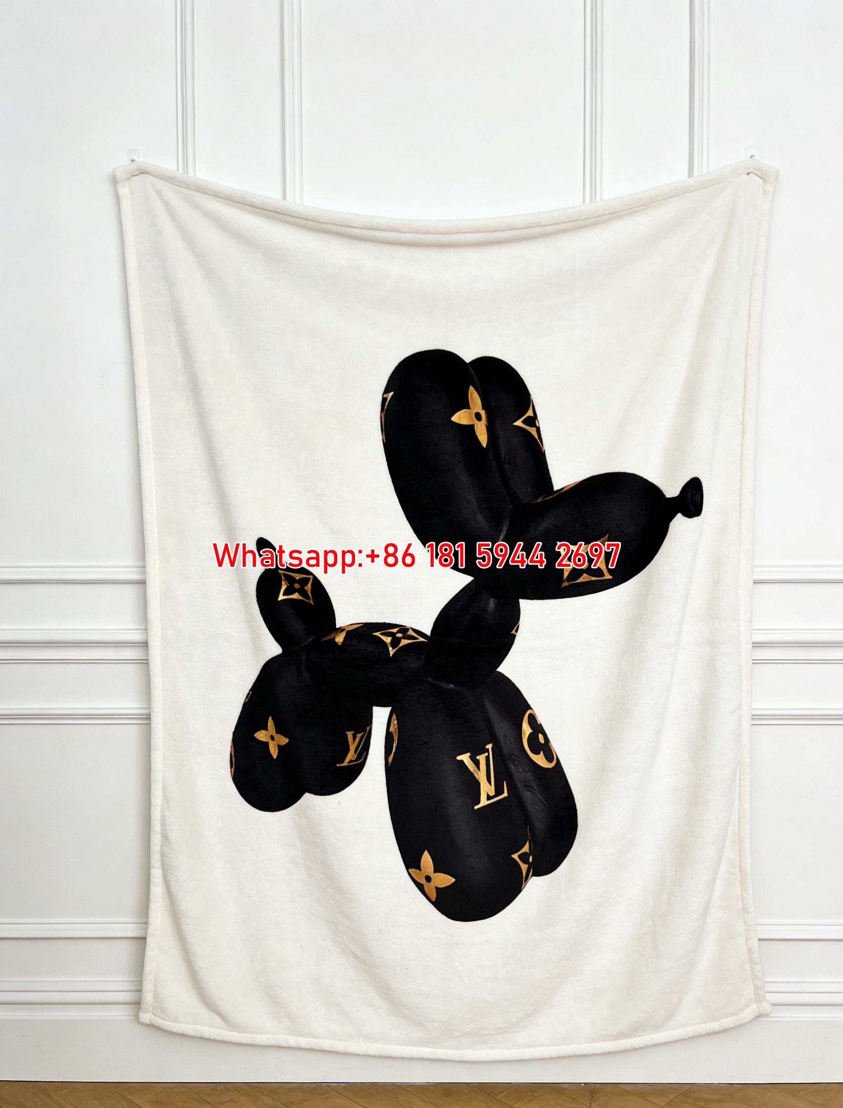 White Blanket with Printed Image Soft Flannel Blanket 037